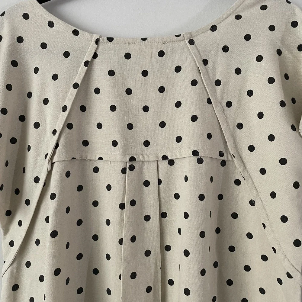 Umgee Linen Cotton Polka Dot Boxy Top Ivory Size S Canvas Fringe Twee Oversized - Picture 8 of 12